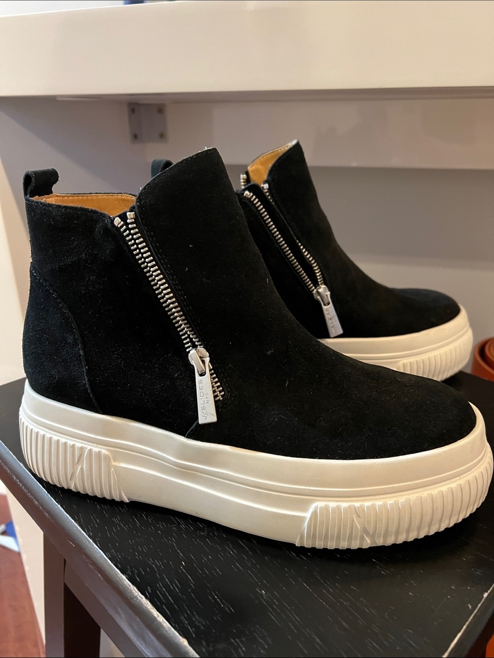 J sBlack Suede Platform Zip Ankle Sneakers - Women